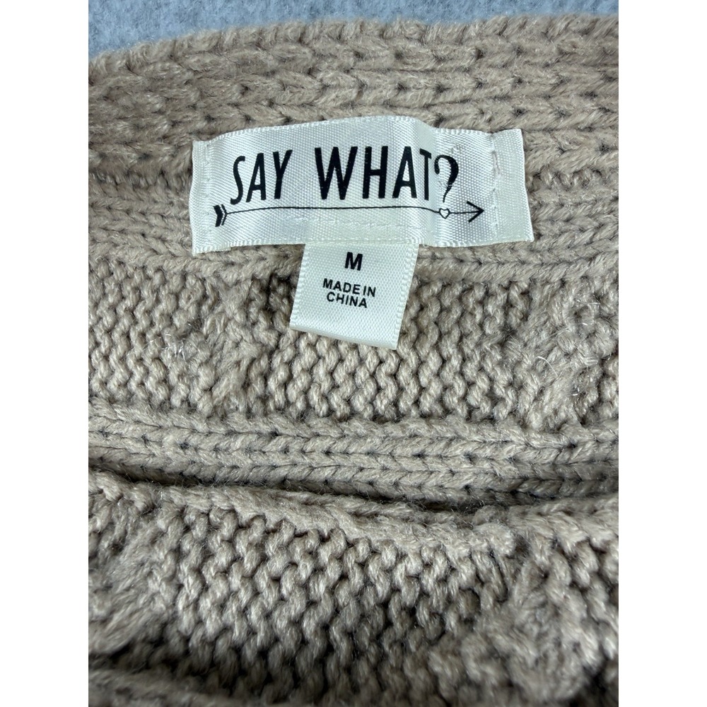 Say What? Beige Cable Knit Batwing Sweater 3D Flower Boho Coquette Hippie Sz M - Picture 7 of 10